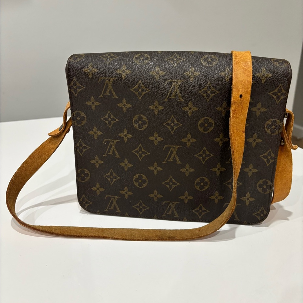 Louis Vuitton Cartouchiere MM Monogram Crossbody Bag Vintage Leather Strap - Picture 2 of 11